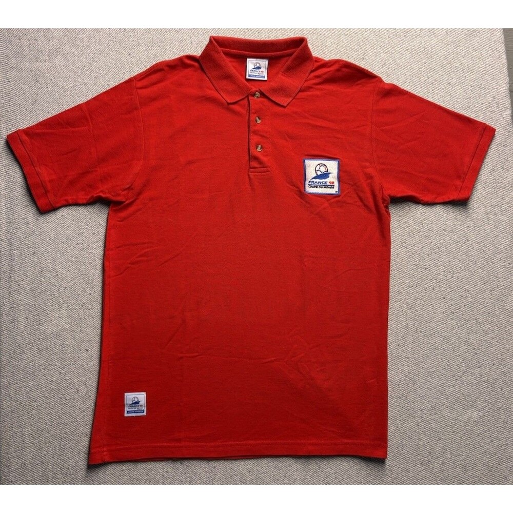 Vintage 1998 France World Cup Soccer Polo Shirt Men's Large Red Coupe Du Monde